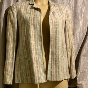 Mikabe Blazer Jacket 12 Multi-color Stripes Beige Red Blue Long Sleeve Rayon